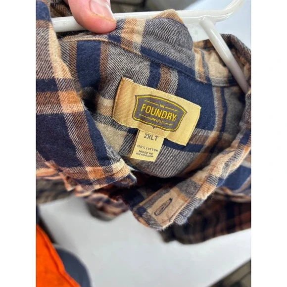 Foundry Flannel Shirt Gray Yellow Plaid Long Sleeve Button Men's Size  2XLT - Picture 8 of 8